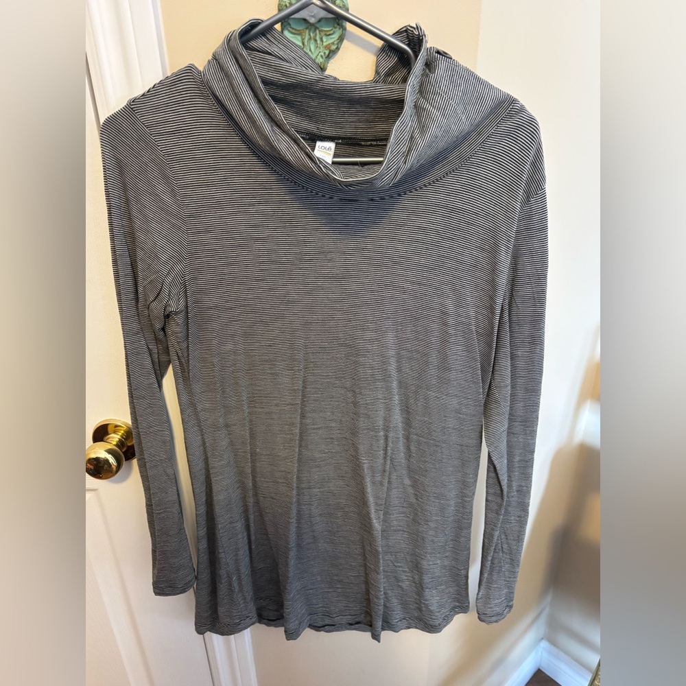 Lole Heathered Gray Striped Cowl Neck Pullover